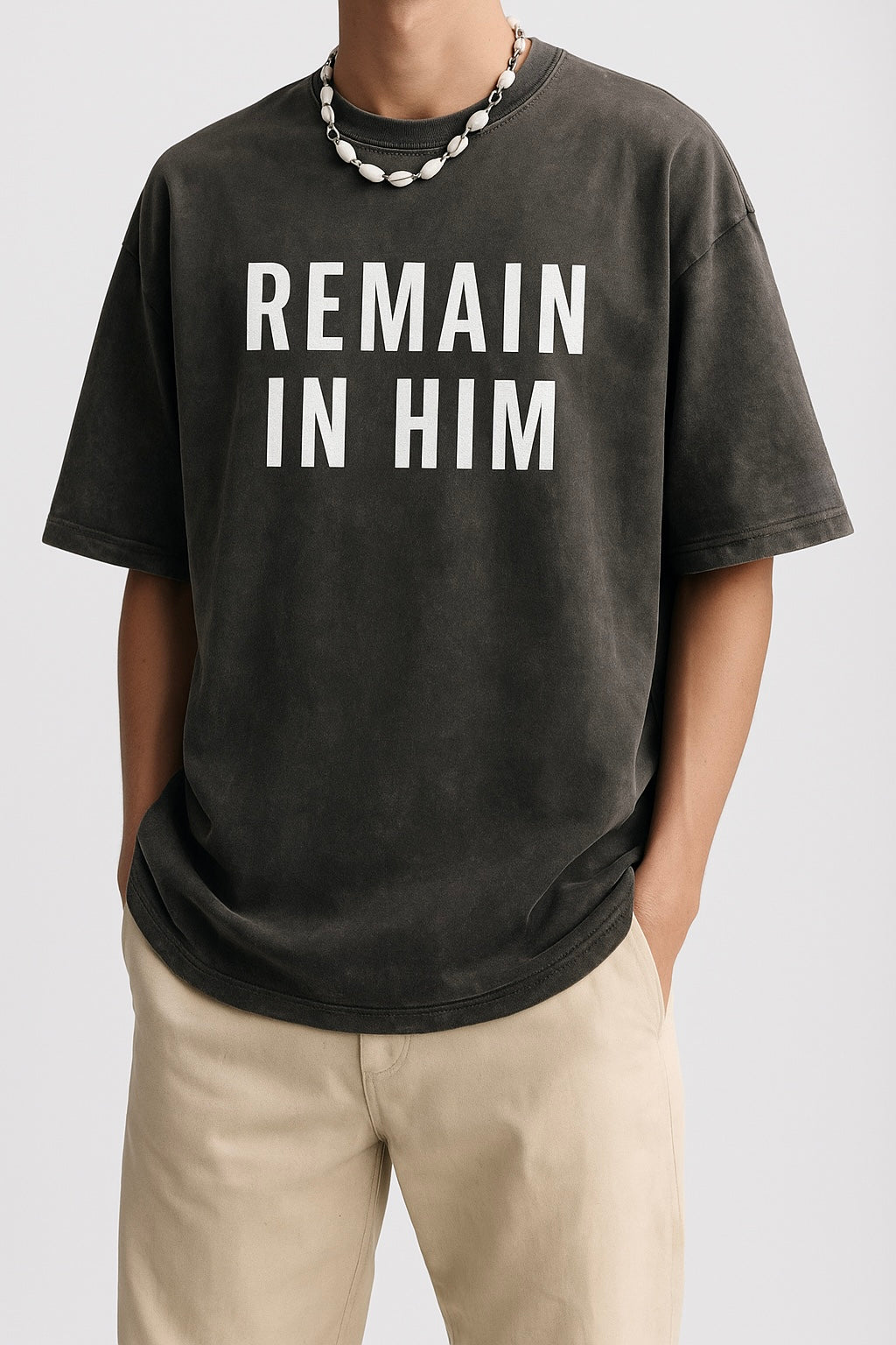 REMAIN IN HIM Vintage-Washed Oversized Tee