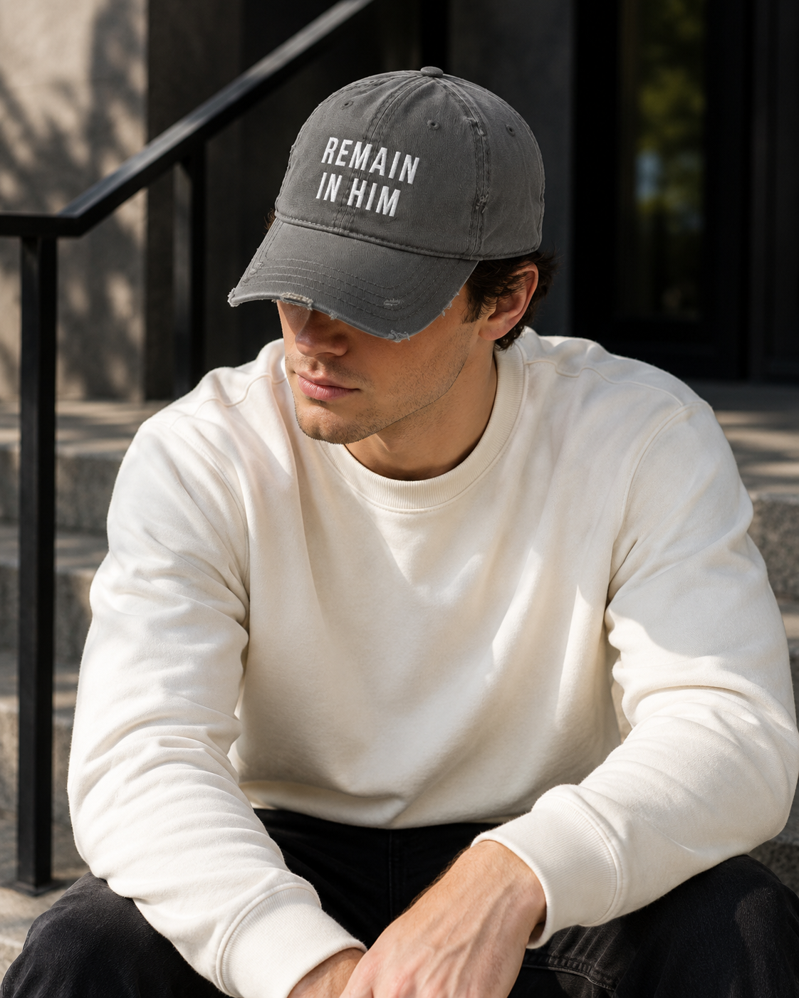 REMAIN IN HIM™ Christian Distressed Dad Hat